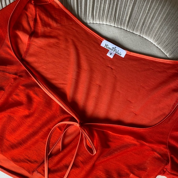 Mirror Palais Scarlet Red Sheer Cover Blouse Crop Top Cardigan - Picture 3 of 6